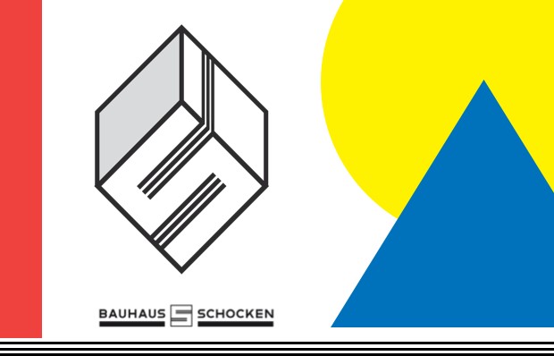 Graphic of typical Bauhaus shapes and the logo of Schocken-Departmentstores
