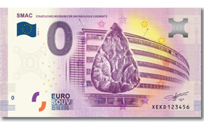 Null-Euro-Souvenirschein mit Motiv Kaufhaus Schocken und Faustkeil